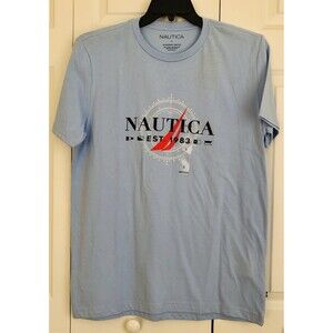 Nautica Short Sleeve Light Blue Logo Size Large T-shirt Graphic on front   197